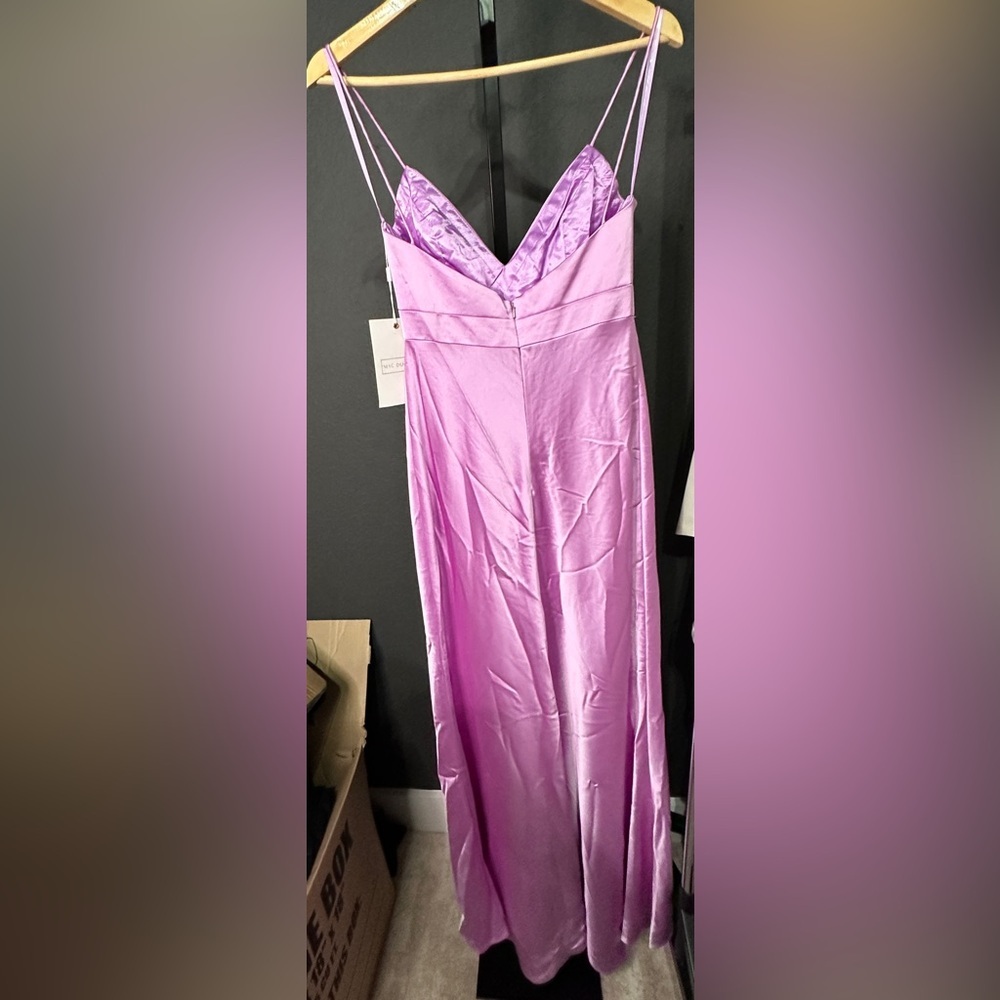 Mac Duggal | V-neckline Low Cut Back Embellished Waist bow Satin Dress - Picture 4 of 6